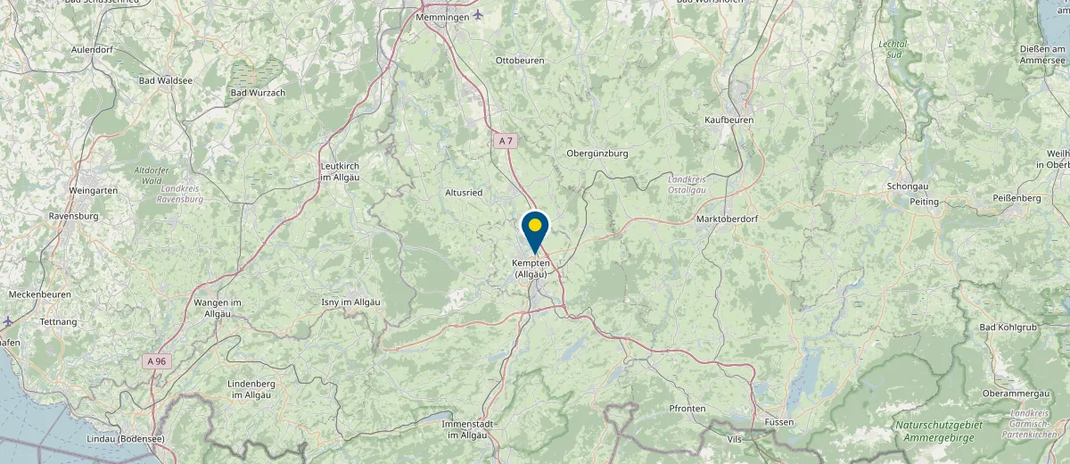 Karte des Allgäus mit dem Standort von AP-Umzugsservice in Kempten