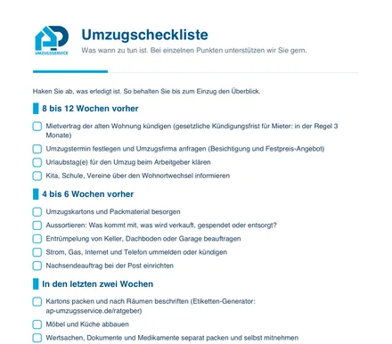 Vorschau der Checkliste zum Abhaken